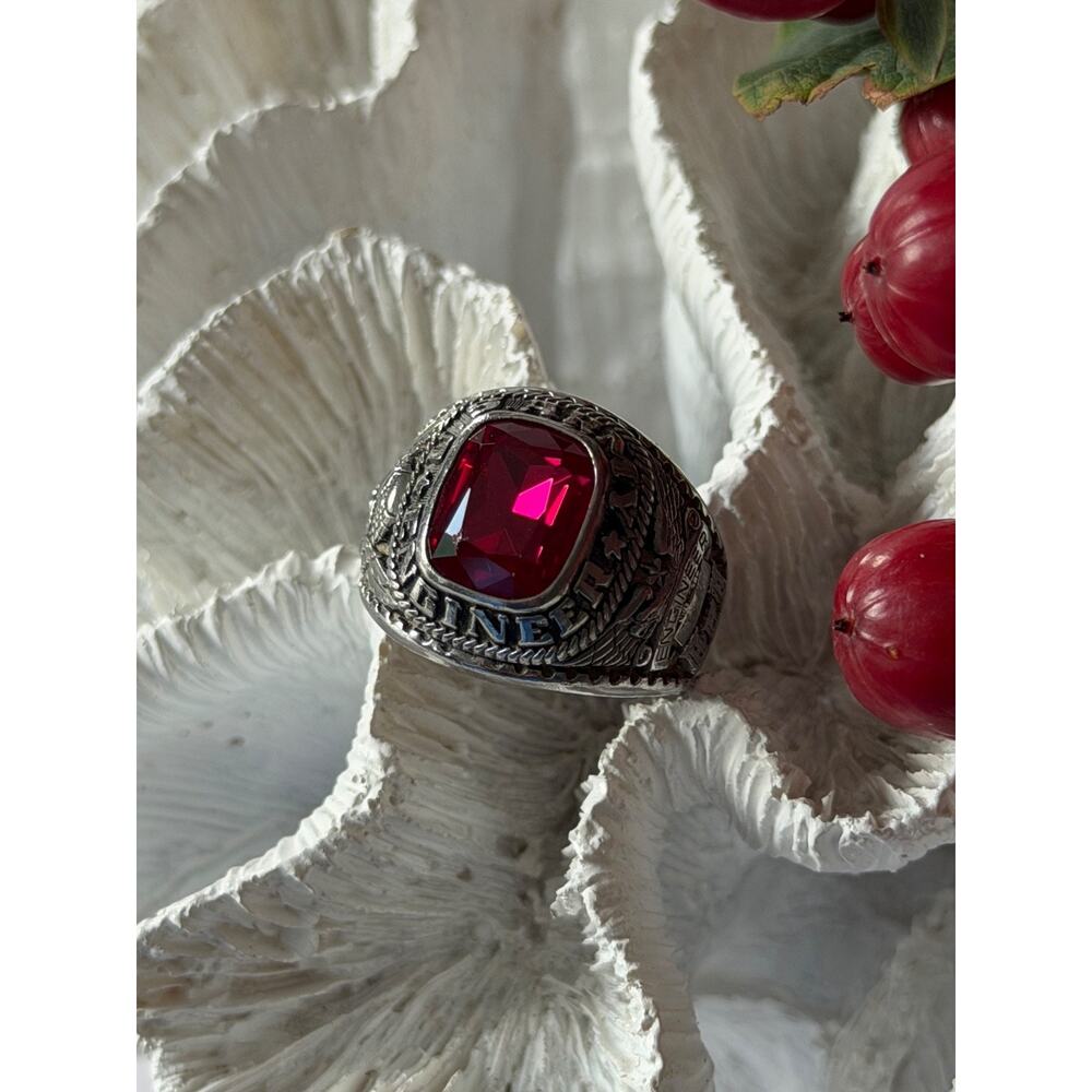 Jostens Yltm U.S Army Engineer 925 Sterling Silver Ruby Ring Size 8.5